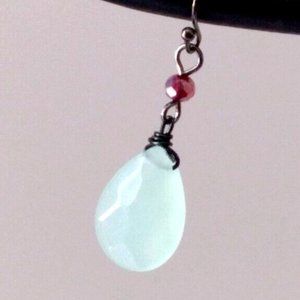 Sundance Faceted Aqua Chalcedony, Garnet and Sterling Silver Hanging Ear…